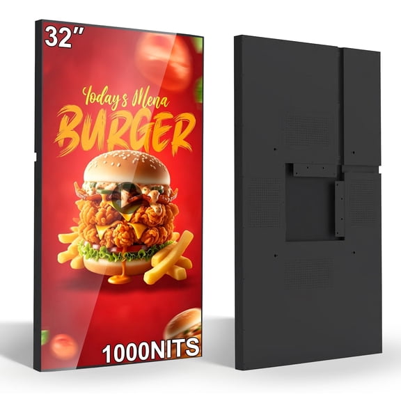 Pyimgus 32" Digital Signage, 1000nits Ultra-High Advertising Display, Slim Frameless Wall Mount Digital Signage, Commerical Display LCD Monitor with CMS/U-Disk Plug&Play, Split Screen for Cafe