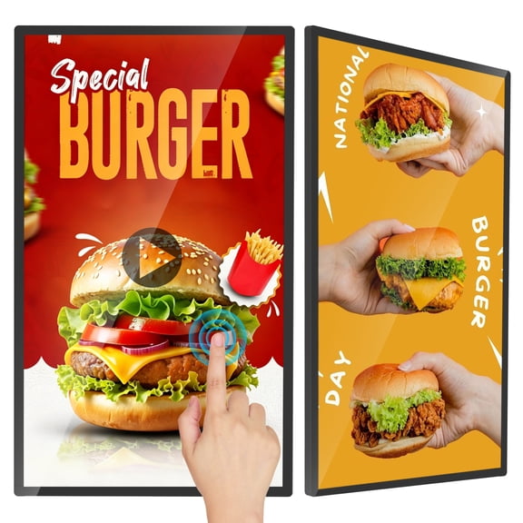 32" Digital Signage Display, Touchscreen Wall Mount Digital Signage, 400nits Advertising Display, Indoor Digital Signage, CMS/U-Disk Plug&Play, Split Screen, 7/24 Operation for Restaurant