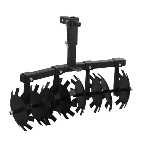 32" Disc Plow Harrow with 2" Receiver Mount for ATV/UTV, Heavy Duty Adjust Height Pull Behind Tiller, Black$$Tools