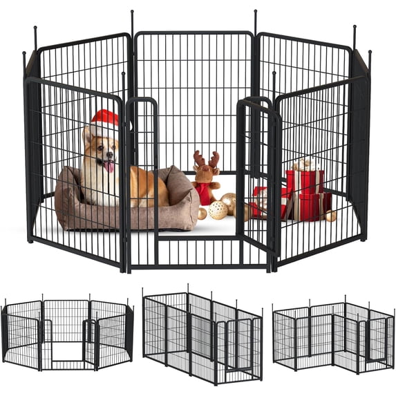 32'' Dog Playpen Indoor/Outdoor, 8 Panels Metal Dog Fence with Doors, Portable Pet Dog Cage Outdoor Exercise Pen, Foldable Puppy Playpen Kennel for Garden Yard, RV Camping