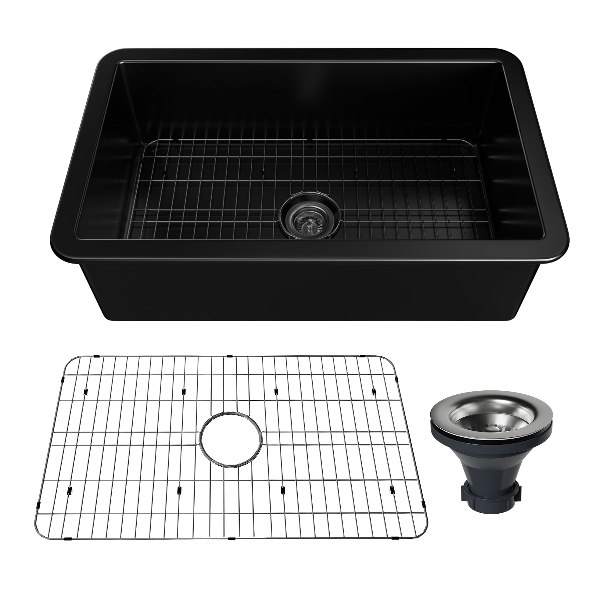 32'' Black Fireclay Drop-In Single Bowl Kitchen Sink