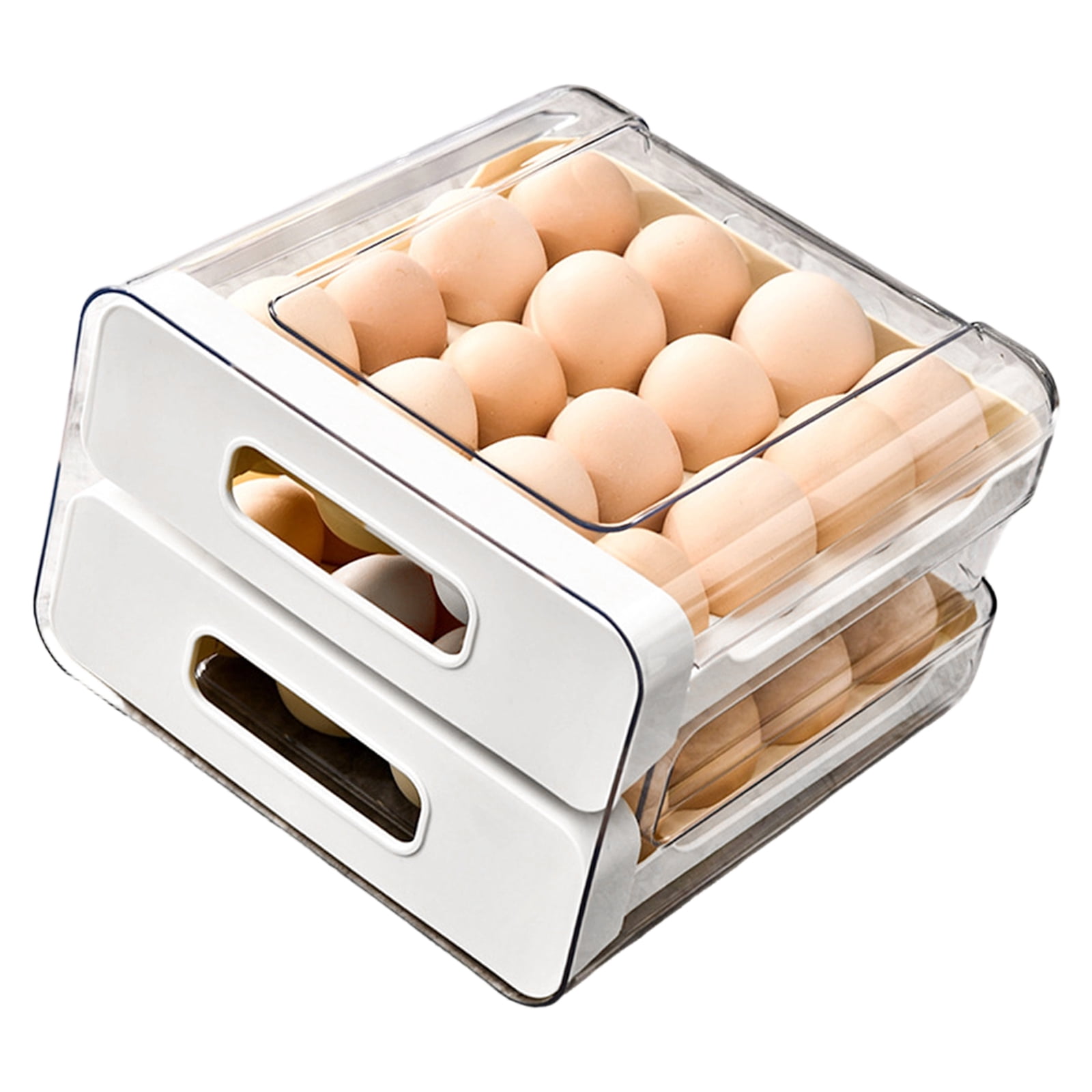 32 Eggs Container Holders Dispenser for Refrigerator 2 Tiers Clear Stackable Eggs Holder Tray with Drawer for Fridge