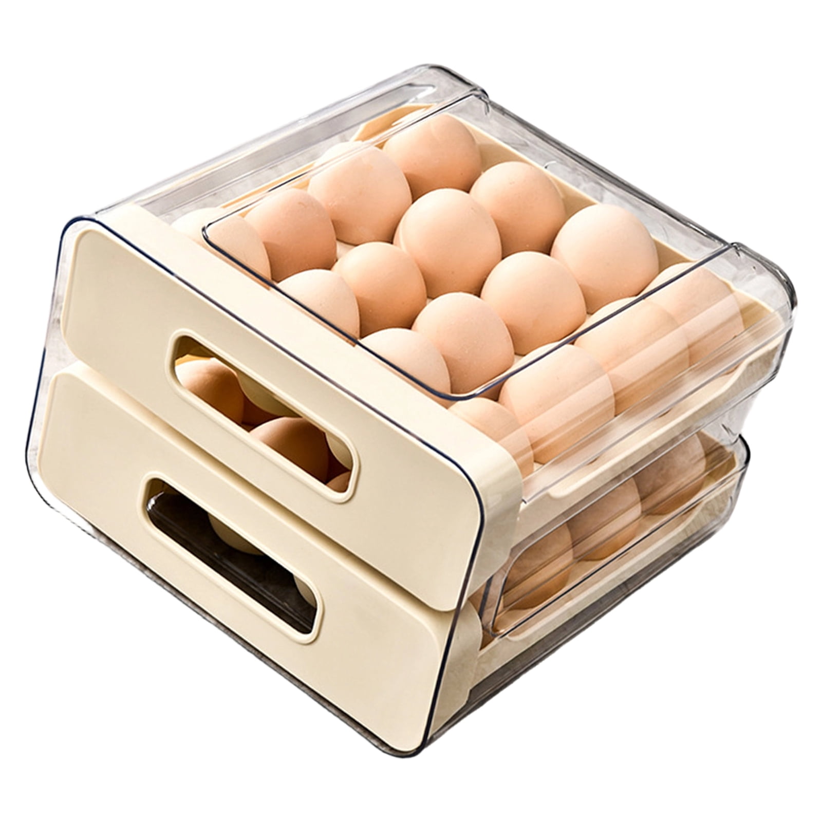 32 Eggs Container Holders Dispenser for Refrigerator 2 Tiers Clear Stackable Eggs Holder Tray with Drawer for Fridge