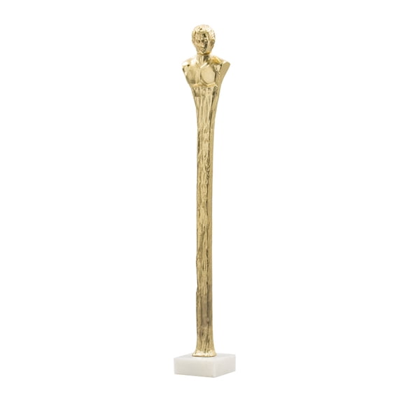 32" Elongated Gold Roman Statue with White Marble Base, Modern Glam Decor