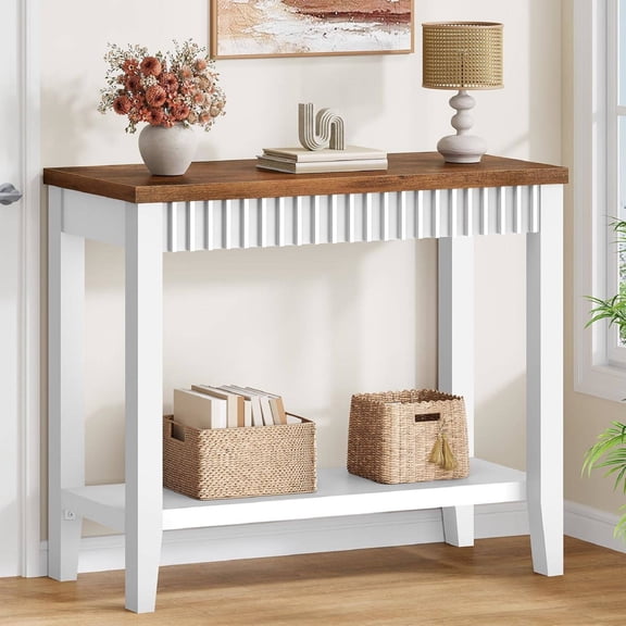 32" Entryway Console Table with Open Shelves, White