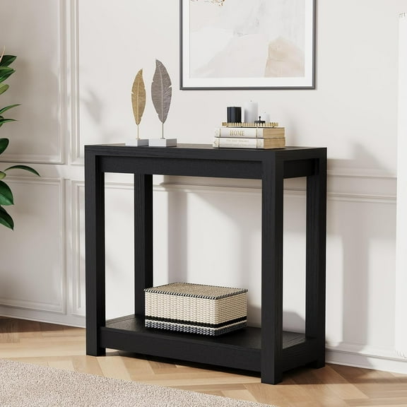 32" Entryway Table, Long Narrow Console Table with Shelves, Farmhouse Wood Sofa Table Behind Couch, Rustic Entry Table for Hallway, Living Room or Foyer, Black