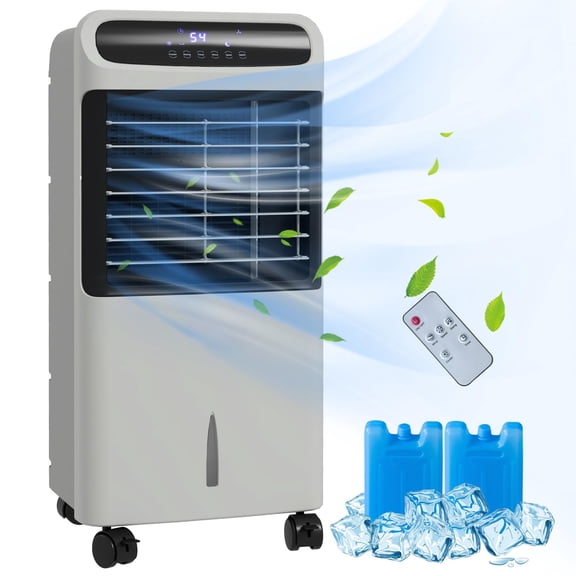 32" Evaporative Air Cooler with 3.2 Gal Water Tank, 3-in-1 Ice Cooling Fan, Portable Swamp Cooler with 60° Oscillation, Humidifier, Remote for Home Office, 3 Modes, 3 Speeds, 12H Timer, Black