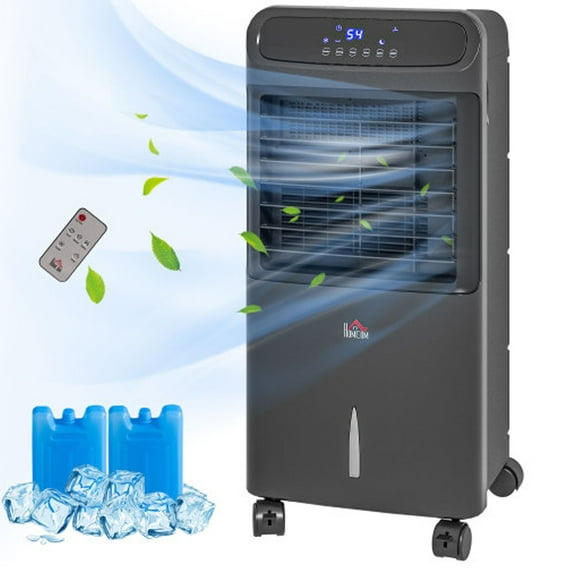 32" Evaporative Air Cooler, 60° Oscillating, 3-In-1 Ice Cooling Fan, Portable Swamp Cooler with Humidifier, Water Tank for Home Office, 3 Modes, 3 Speeds, 12H Timer, Remote(Black)