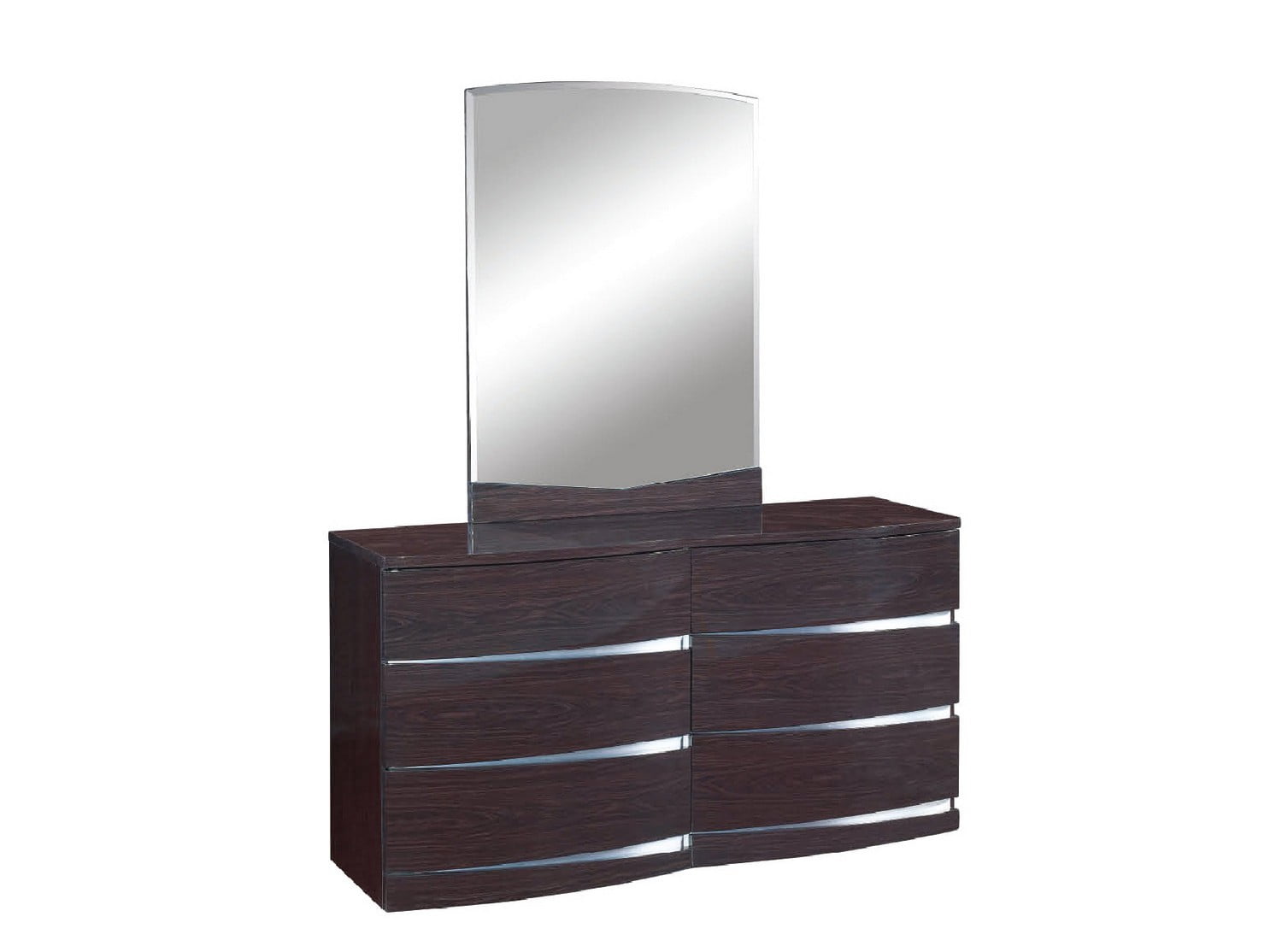 18" White Mirrored High Gloss Dresser with Six Drawers