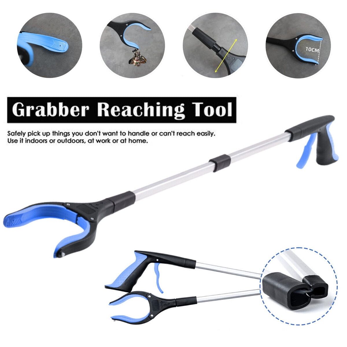 32" Foldable Reacher Grabber Tool Aluminum Reaching Aid Rotatable