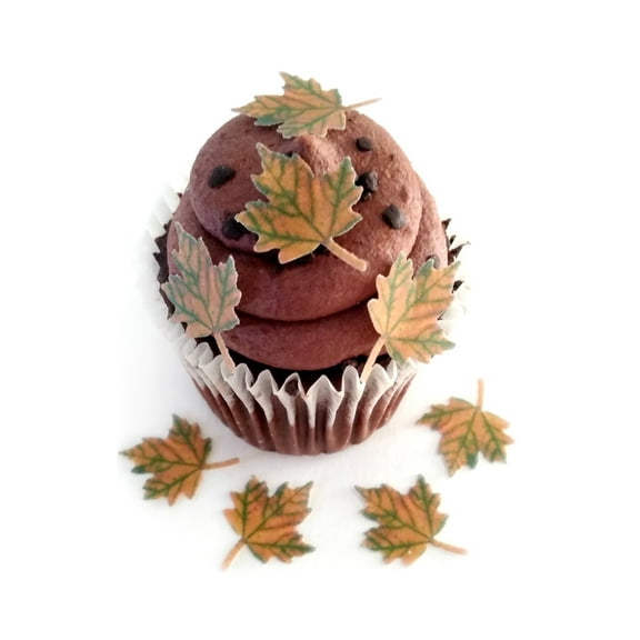 32 Fall Maple Leaf Decorative Wafer Paper Leaves Very Small 0.75" Size Cake Decorations Cupcake Toppers