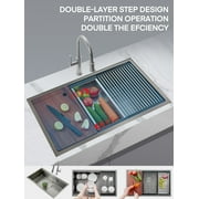 32" Farmhouse Single Basin Stainless Steel Sink, Undermount Kitchen Sink, 5-in-1