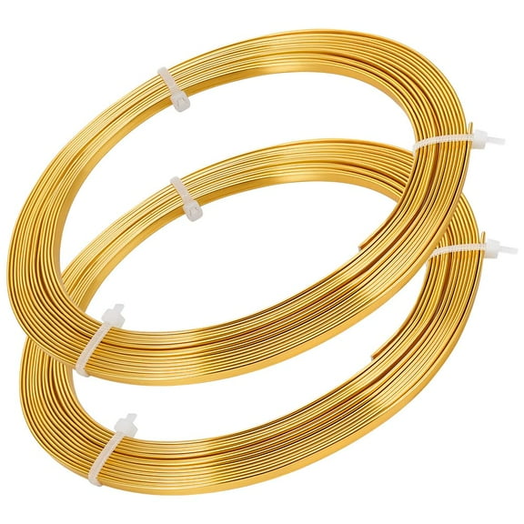 32 Feet 2 Rolls 3mm Wide Flat Jewelry Craft Wire 18 Gauge Aluminum Wire for Bezel Sculpting Armature Jewelry Making - Gold Color Goldenrod