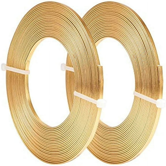32 Feet 2 Rolls 3mm Wide Flat Jewelry Craft Wire 18 Gauge Aluminum Wire for Bezel Sculpting Armature Jewelry Making Gold Color
