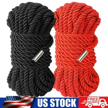 32 Feet 8 mm Multipurpose Long Satin Braided Twisted Rope Silk Rope Black + Red