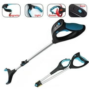 32" Foldable Grabber Reacher Tool with LED Light, Magnetic Tip & Rotating Jaw, Trash Claw Pickup Aid for Elderly