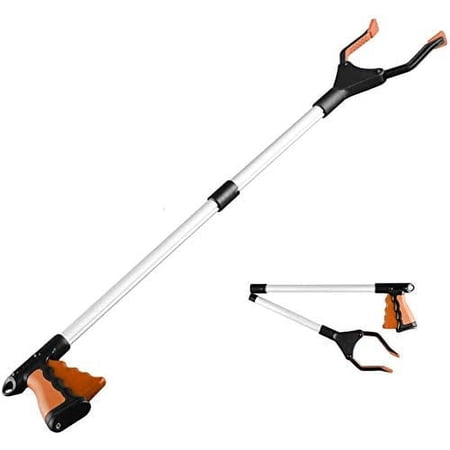 32" Foldable Reacher Grabber, Long Handy Assist Tool, Flexible Lightweight Trash Grabber, Garbage Picker Upper Tool, Garbage Claw Trash Picker (Orange)