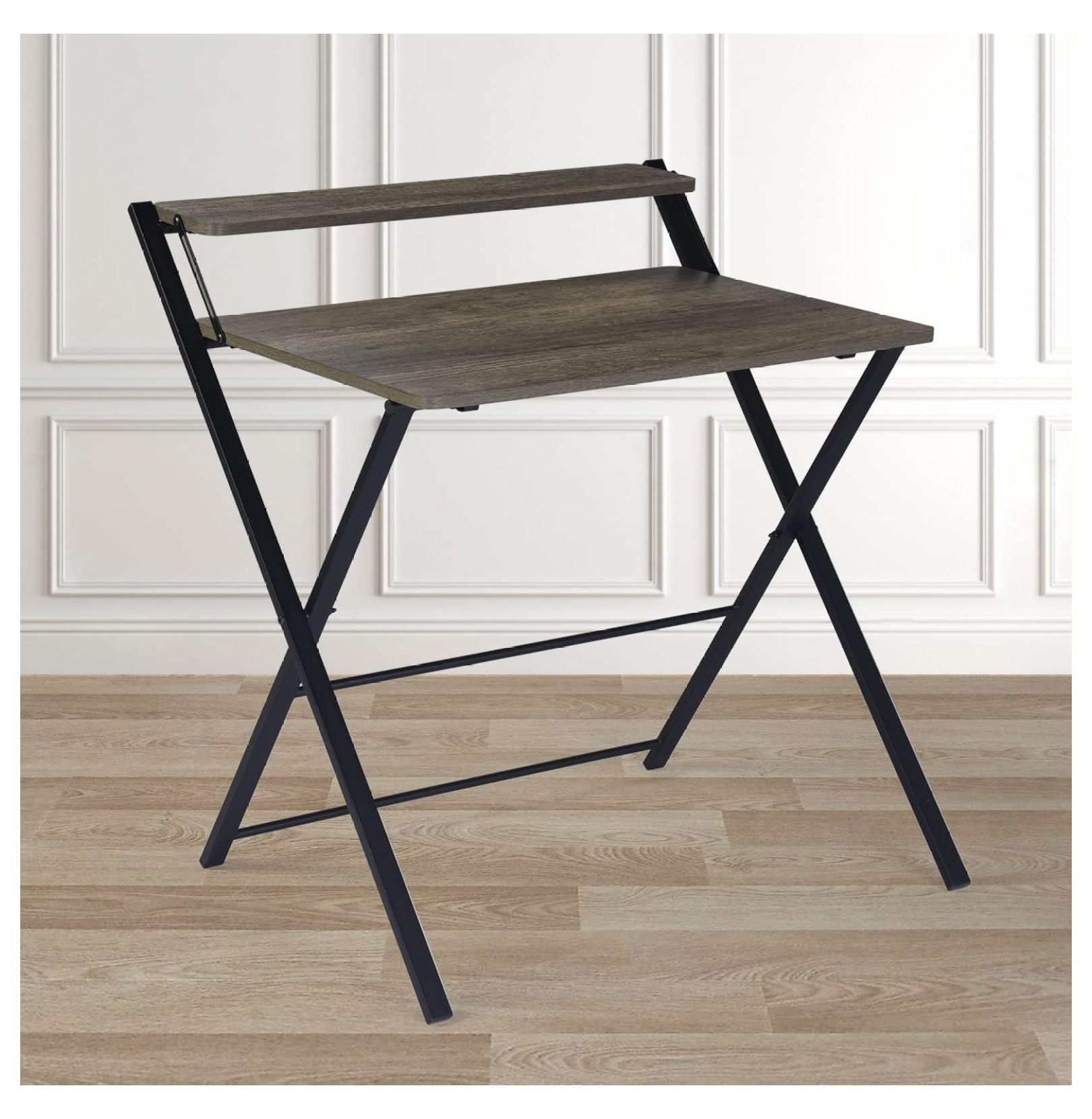 32'' Folding Desk No Assembly Required Desk 2 Tier Computer Desk for ...