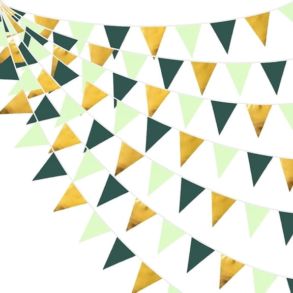 32 Foot Dark Green Gold Triangle Flag Fabric Banner
