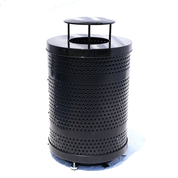 32 Gal Outdoor Trash Can with Rain Bonnet Lid, Industrial Commercial Solid Trash Can, Garbage Can with Lid, Portable and Ground Mount