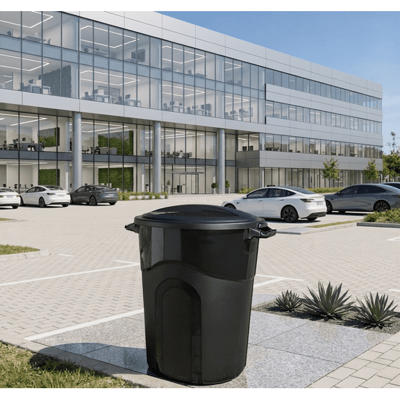32 Gallon / 121 Liter Large Outdoor Trash Can, Heavy Duty Weather-Resistant Waste Container with Locking Lid, Durable Thick Plastic Garbage Bin for Backyard, Garage, Kitchen, and Commercial Use, Blac