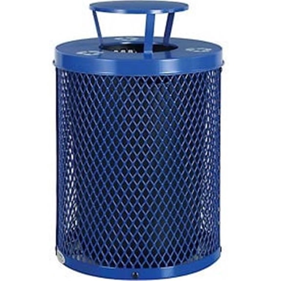 32 Gallon Blue Mesh Recycling Receptacle with Rain Bonnet Lid