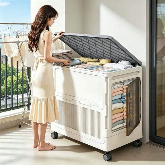 32-Gallon Extra Large Flip-Top Storage Box, Large Capacity Storage Cabinet, Foldable Storage Cabinet With Wheels