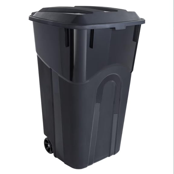 32 Gallon Heavy Duty Plastic Garbage Can Wheeled, with Attached Snap Lock Lid and Duty Handles Heavy-Duty Construction, Perfect Backyard, Deck, or Garage Trash Can, Indoor/Outdoor Use 1Pcs-Black