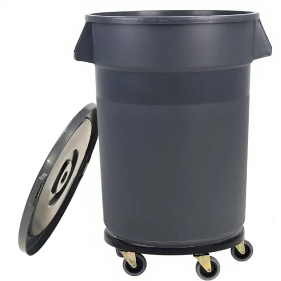 32 Gallon Outdoor Rolling Trash Can with Lid and Sturdy Handle, Round Garbage Can for Backyard, Patio, Garage, and Kitchen