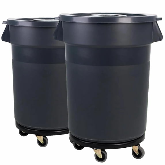 32 Gallon Outdoor Trash Can with Lid and Wheel, Rolling Trash Can with Removable Wheels, Commercial Trash Cans, Outdoor Garbage Can for Kitchen, Garage, Backyard and Patio(2 Pack)
