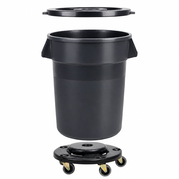 32 Gallon Outdoor Trash Can with Wheels, Rolling Trash Can with Lid & Sturdy Handle, Commercial Round Trash Cans, Outdoor Garbage Can for Kitchen, Garage, Backyard and Patio