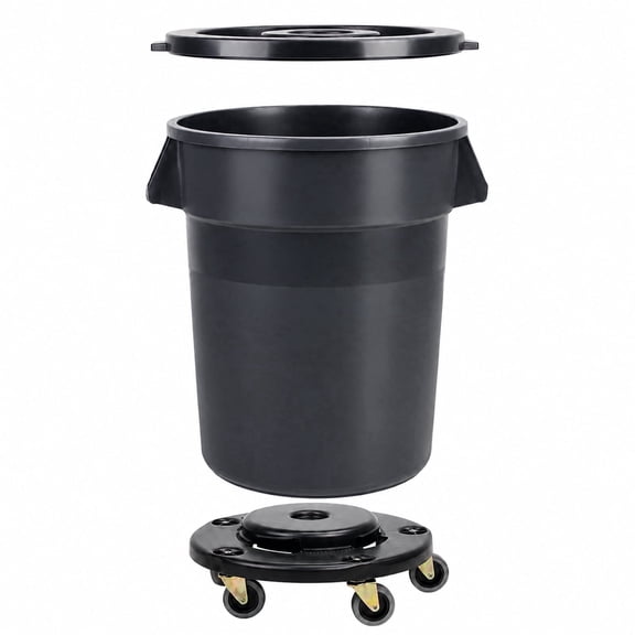 32 Gallon Outdoor Trash Can with Wheels, Rolling Trash Can with Lid & Sturdy Handle, Commercial Round Trash Cans, Outdoor Garbage Can for Kitchen, Garage, Backyard and Patio