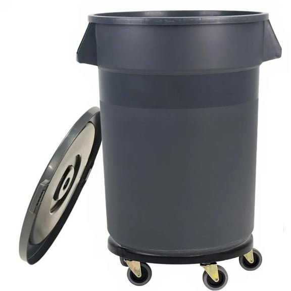 32 Gallon Outdoor Trash Can with Wheels, Rolling Trash Can with Lid & Sturdy Handle, Commercial Round Trash Cans, Outdoor Garbage Can for Kitchen, Garage, Backyard and Patio (32 Gallon, 1 Pack)