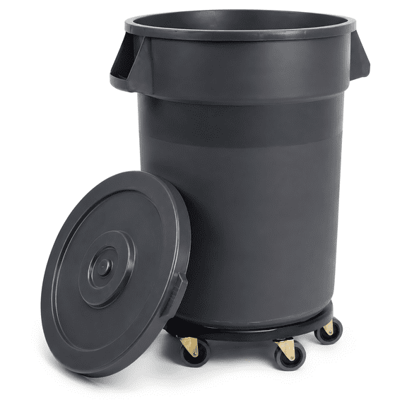 32 Gallon Outdoor Trash Can with Wheels, Rolling Trash Can with Lid & Sturdy Handle, Commercial Round Trash Cans, Outdoor Garbage Can for Kitchen, Garage, Backyard and Patio