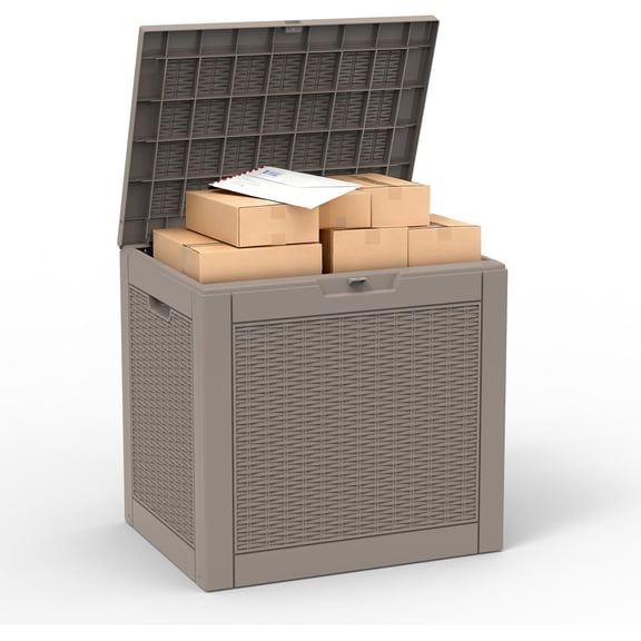 32 Gallon Package Delivery Box, Waterproof Outdoor Package Delivery Box with Lid, UV-Resistant Resin Storage Bench for Patio Furniture, Garden Tools, Cushions, Pool Accessories(Grey)