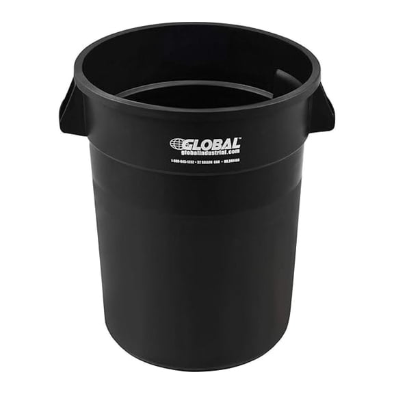 32 Gallon Round Trash Can - Black Plastic Garbage Bin, 27.5"H Indoor Outdoor Waste Receptacle, Heavy Duty Polyethylene Resin, Utility Can for Kitchen, Office, Patio