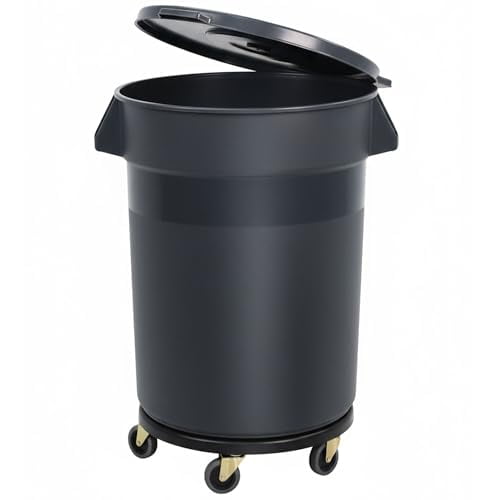 32 Gallon Trash Can with Wheels and Lid, Multi-Purpose Outdoor Container for Yard Waste, Water Storage, Garage Organization, Detachable Rolling Base$$Storage