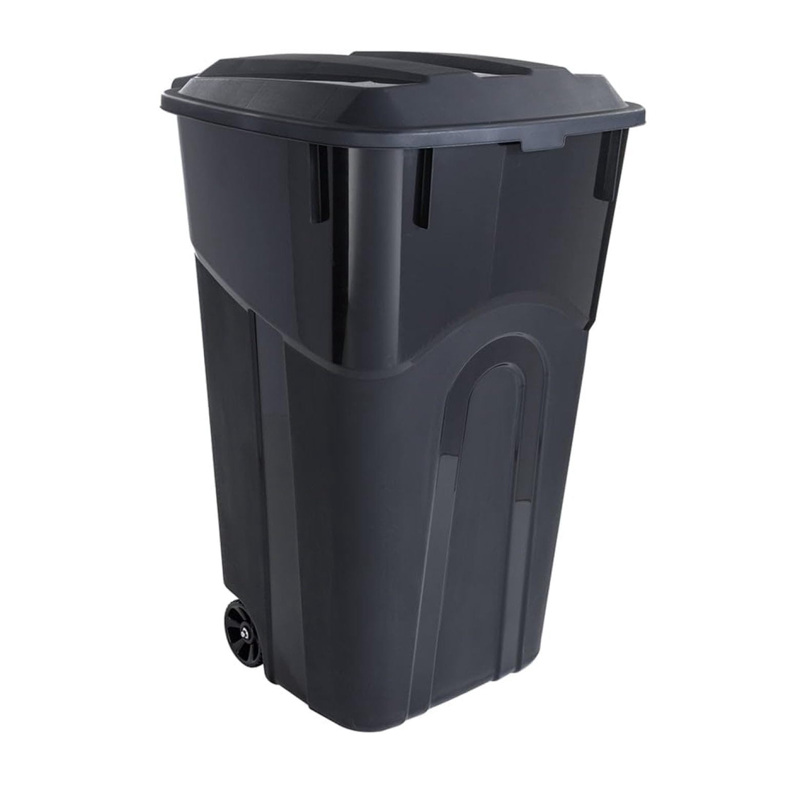 32 Gallon Heavy Duty Wheeled Trash Can - Black Plastic With Attached Lid