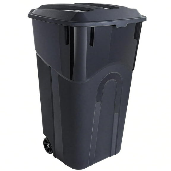32 Gallon Wheeled Heavy Duty Plastic Garbage Can with Attached Lid Smooth-Rolling Wheels, Reinforced Base for Patio, Garage, Yard & Indoor Use