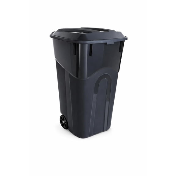 32 Gallon Wheeled Heavy-Duty Plastic Trash Can with Attached Lid, Black