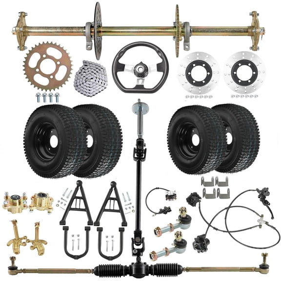 32" Go Kart Axle Kit, 810mm Rear Axle Kit with 13x5.00-6 Wheels Tires, Front Steering System, Swingarm Brake Assembly, 420 Chain, DIY Live Axle Kit for Go Cart, ATVs, Quads, Drift Trikes