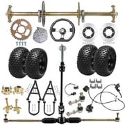 32 Go Kart Axle Kit, 810mm Rear Axle Kit with 16x8-7 Wheels Tires, Front Steering System, Swingarm Brake Assembly, 420 Chain, DIY Live Axle Kit for Go Cart, ATVs, Quads, Drift Trikes