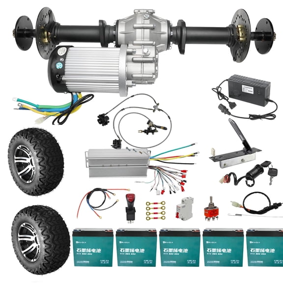 32" Golf Cart Rear Differential Axle Kit with 60V 2500W DC Brushless Motor 5000RPM For DIY Upgrade Electric Vehicles ATVs, UTVs, Quads, Buggy, Mini Bike, Trikes, Go Kart with 23x11-10 Wheels