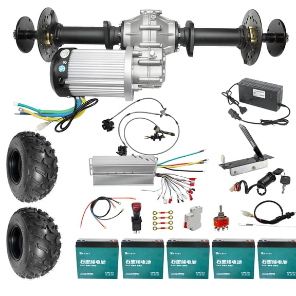 32" Golf Cart Rear Differential Axle Kit with 60V 3000W DC Brushless Motor & Battery For DIY Upgrade Electric Vehicles ATVs, UTVs, Quads, Buggy, Tricycles, Trikes, Go Kart (22x10-10 Wheels)