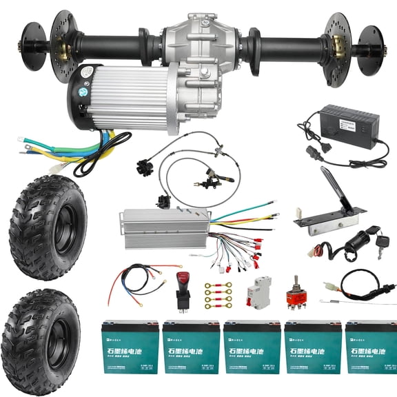 32" Golf Cart Rear Differential Axle Kit with 60V 3000W DC Brushless Motor & Battery For DIY Upgrade Electric Vehicles ATVs, UTVs, Quads, Buggy, Tricycles, Trikes, Go Kart (23x7-10 Wheels)
