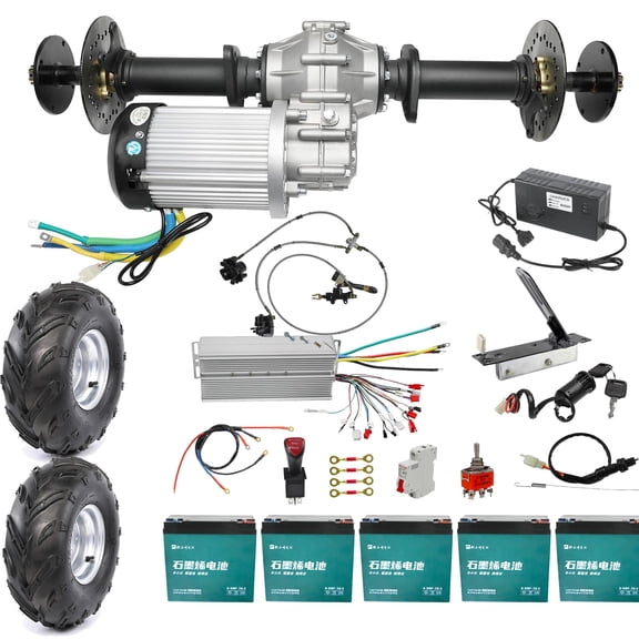 32" Golf Cart Rear Differential Axle Kit with 60V 3000W DC Brushless Motor & Battery For DIY Upgrade Electric Vehicles ATVs, UTVs, Quads, Buggy, Tricycles, Trikes, Go Kart (16x8-7 Wheels)