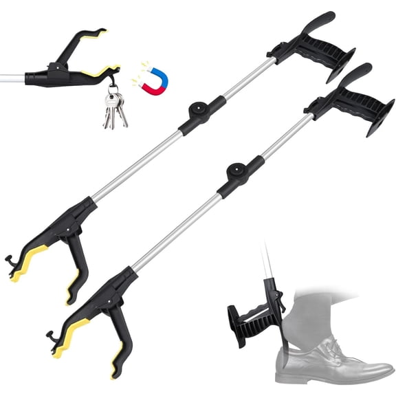32" Grabber Reacher Tool, 2-Pack Foldable Reacher Grabber Pickup Tool with Shoehorn Design, Trash Picker Upper Grabber with 360 Rotating Jaw & Magnet, Bend-Free Gifts for Seniors