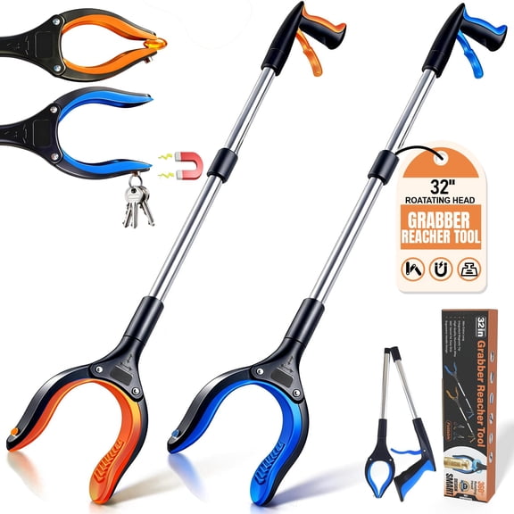 32" Grabber Reacher Tool, Effortless Reacher Grabber Pickup Tool, Heavy Duty Grip Grabber Tool, Wide Claw Foldable Trash Picker Upper Grabber Essential for Senior, Health, Surgery Recovery
