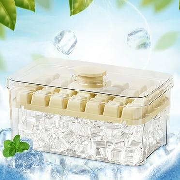 32 Grid Silicone Press Type Ice Cube Tray With Storage Box Remove, One Click Ice Maker Kitchen Gadget. Whiskey Cocktail Ice Mould for Beer Quick-freeze Tools Ice Box Tray(Beige)