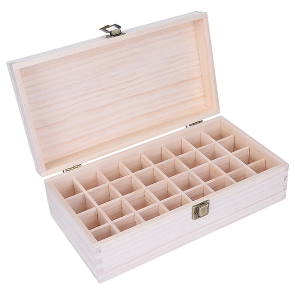 32 Grids Wooden Essential Oil Storage Container & Nail Gel Polish Display Box, Natural Pine Wood Multi-Functional Cosmetic Makeup Organizer Holder Case, 11x6.3x3.15 In / 28x16x8 cm